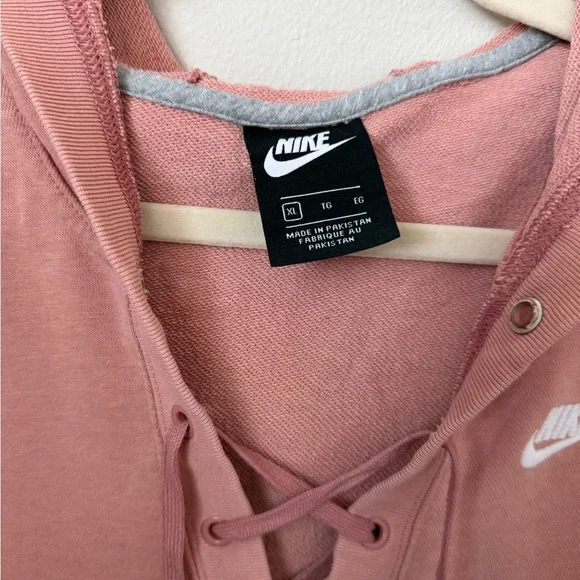 Nike Sportswear French Terry Pink Lace-Up Hoodie - Picture 4 of 6